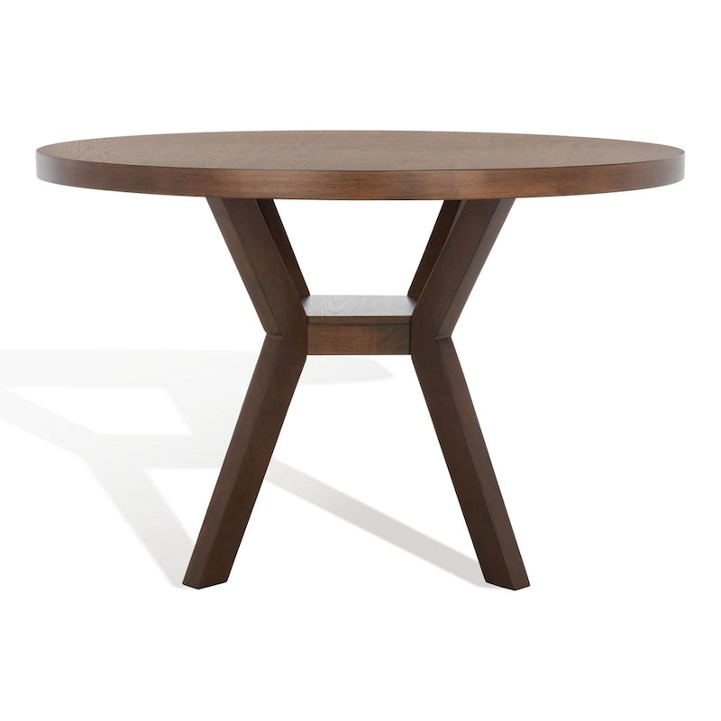 Table à manger ronde en bois avec piètement en X, 6 places, marron foncé