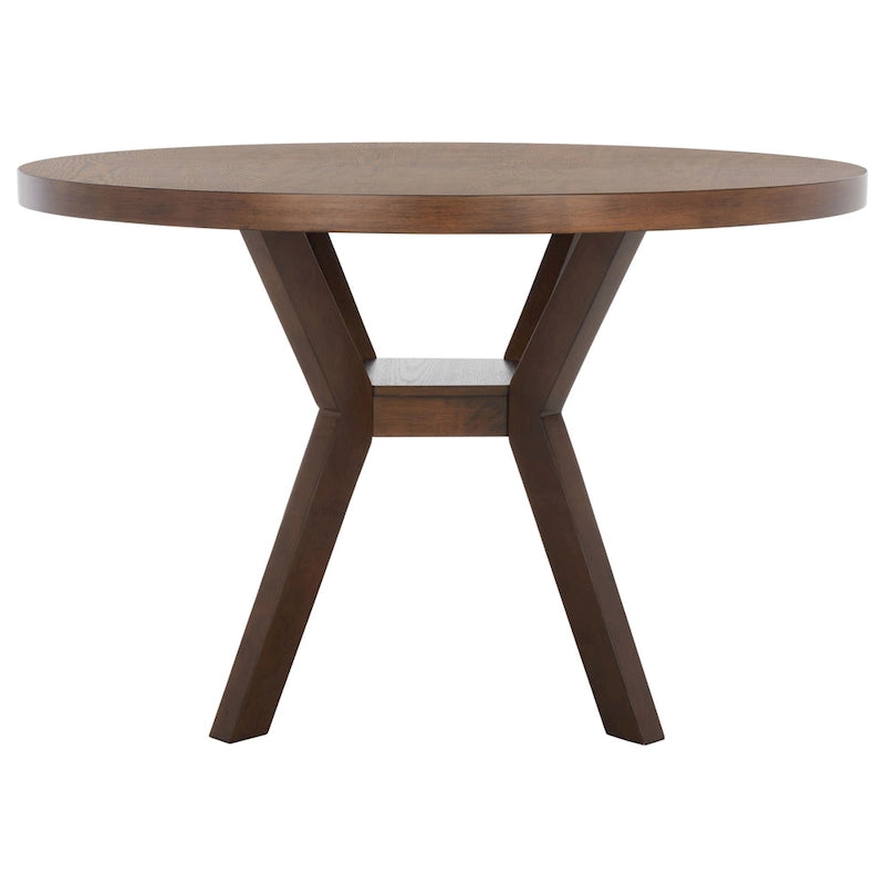 Table à manger ronde en bois avec piètement en X, 6 places, marron foncé