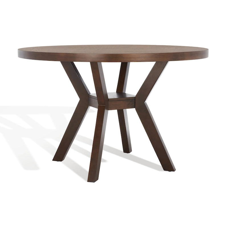 Table à manger ronde en bois avec piètement en X, 6 places, marron foncé