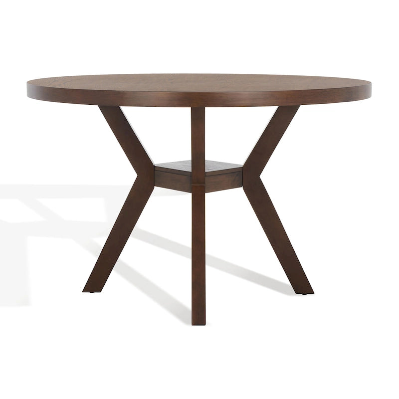 Table à manger ronde en bois avec piètement en X, 6 places, marron foncé