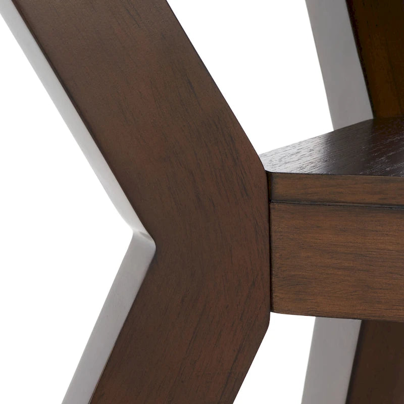 Table à manger ronde en bois avec piètement en X, 6 places, marron foncé