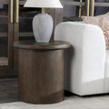 Table d'appoint ronde en placage de chêne avec plinthe marron - Style moderne et minimaliste