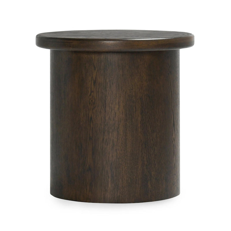 Table d'appoint ronde en placage de chêne avec plinthe marron - Style moderne et minimaliste