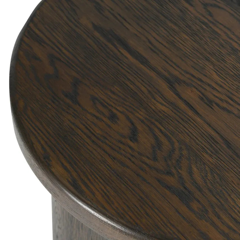 Table d'appoint ronde en placage de chêne avec plinthe marron - Style moderne et minimaliste