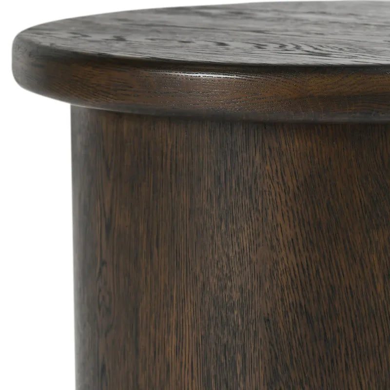 Table d'appoint ronde en placage de chêne avec plinthe marron - Style moderne et minimaliste