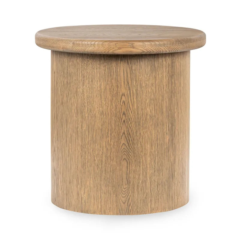 Table d'appoint ronde en placage de chêne avec plinthe marron - Style moderne et minimaliste