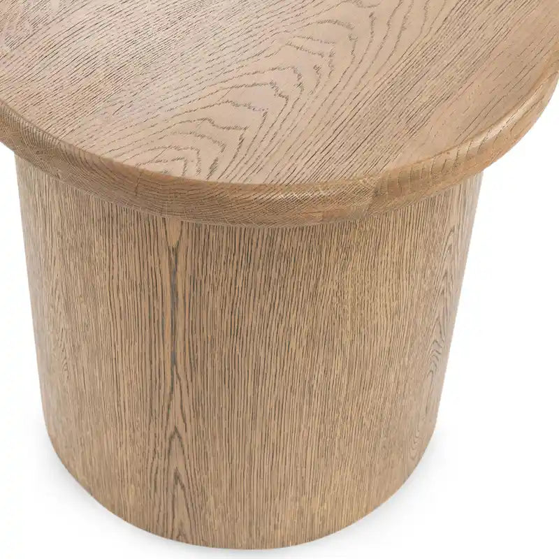 Table d'appoint ronde en placage de chêne avec plinthe marron - Style moderne et minimaliste