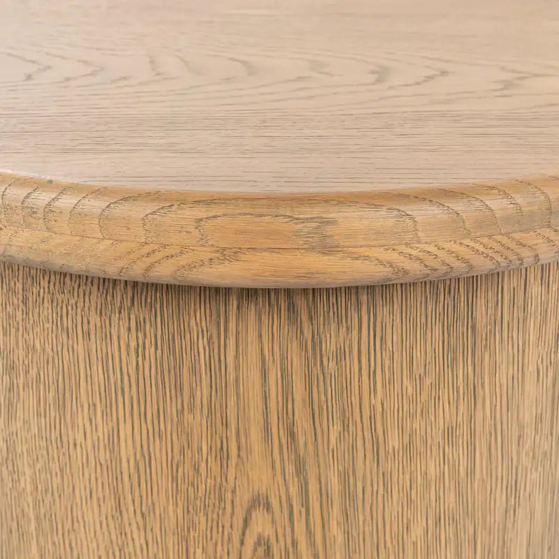 Table d'appoint ronde en placage de chêne avec plinthe marron - Style moderne et minimaliste
