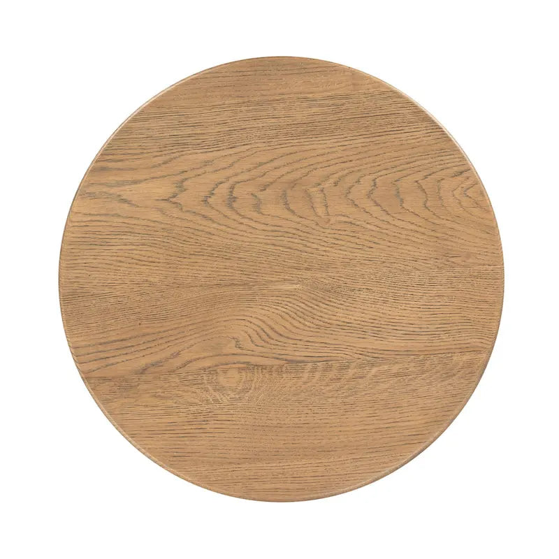 Table d'appoint ronde en placage de chêne avec plinthe marron - Style moderne et minimaliste